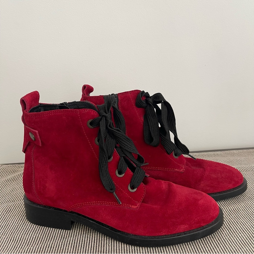 Red Boots booties suede size 8 or 38 black sole and heel